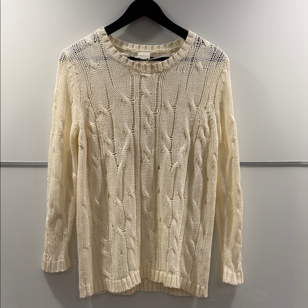 Monki Cream Open-Knit Cable Oversized Crew Sweater